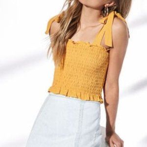 Kendall & Kylie Mustard Yellow Ruffle Smocked Crop Top